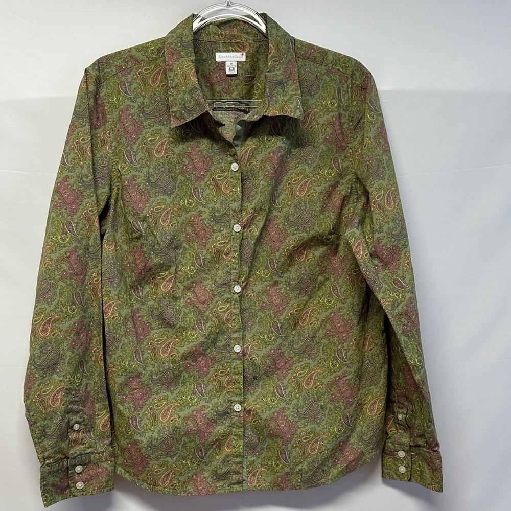 Charter Club Paisley Print Button Down Cotton Career Shirt 16
